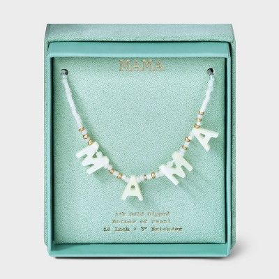 14K Gold Dipped Mother of Pearl And Seed Bead "Mama" necklace - A New Day™ Gold/White | Target