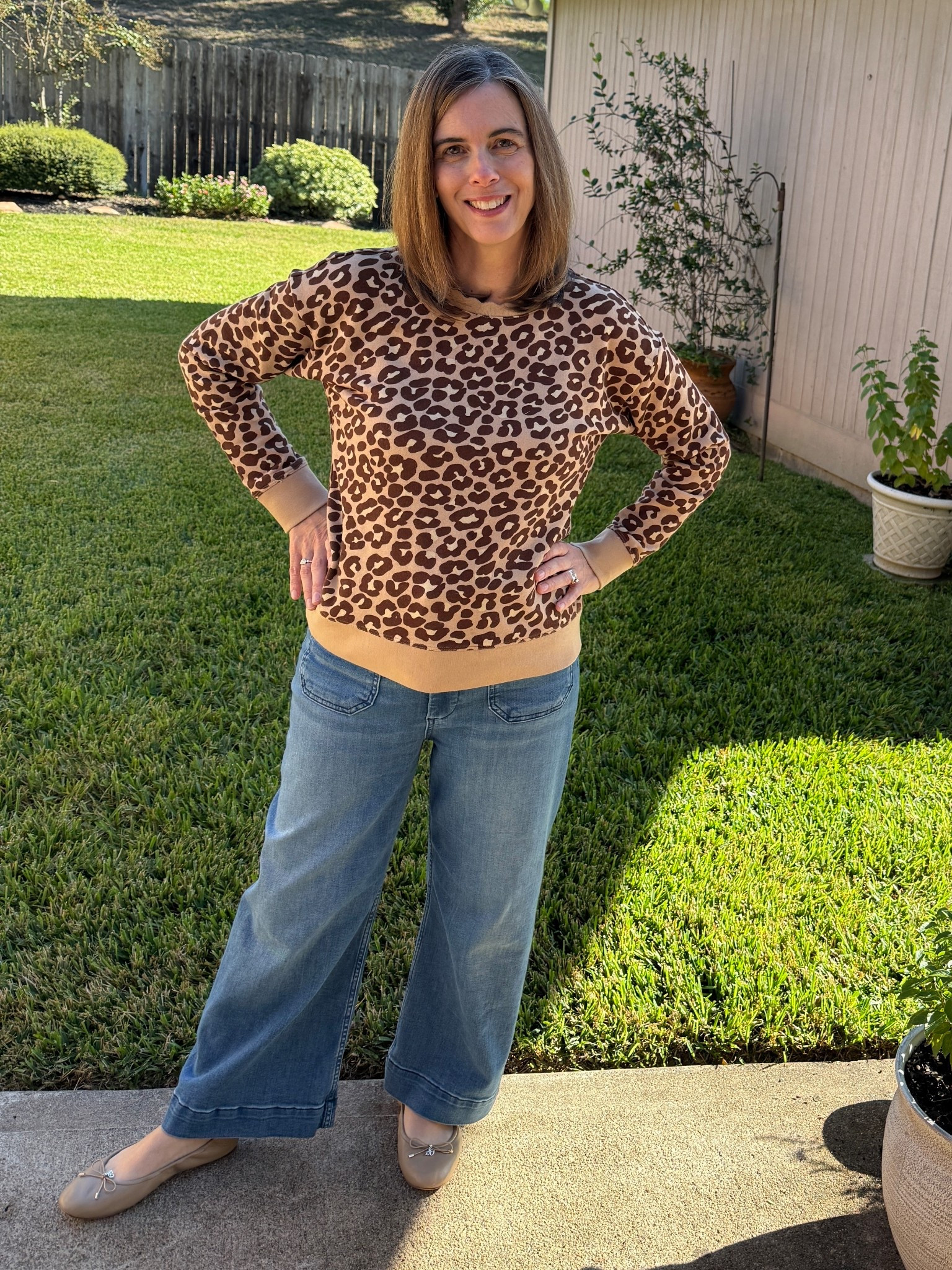 Check out one of my favorite fall outfits! This cheetah sweater with its scalloped neckline paired with one of the most comfortable pair of jeans is great for any day! -Fall Fashion | Leopard Style | Cheetah Fashion | Mom On The Go | Comfortable Jeans | Chic Style | Petite Jeans | Mom Fashion | Anthro Jeans | Anthropologie Jeans |  #LTKStyleTip 

#LTKOver40 #LTKTravel