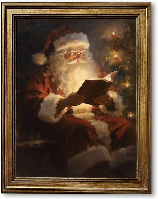 Framed Santa Claus Reading Book Poster Canvas Print Art, Vintage Exquisite Wall Art Painting, Chr... | Amazon (US)