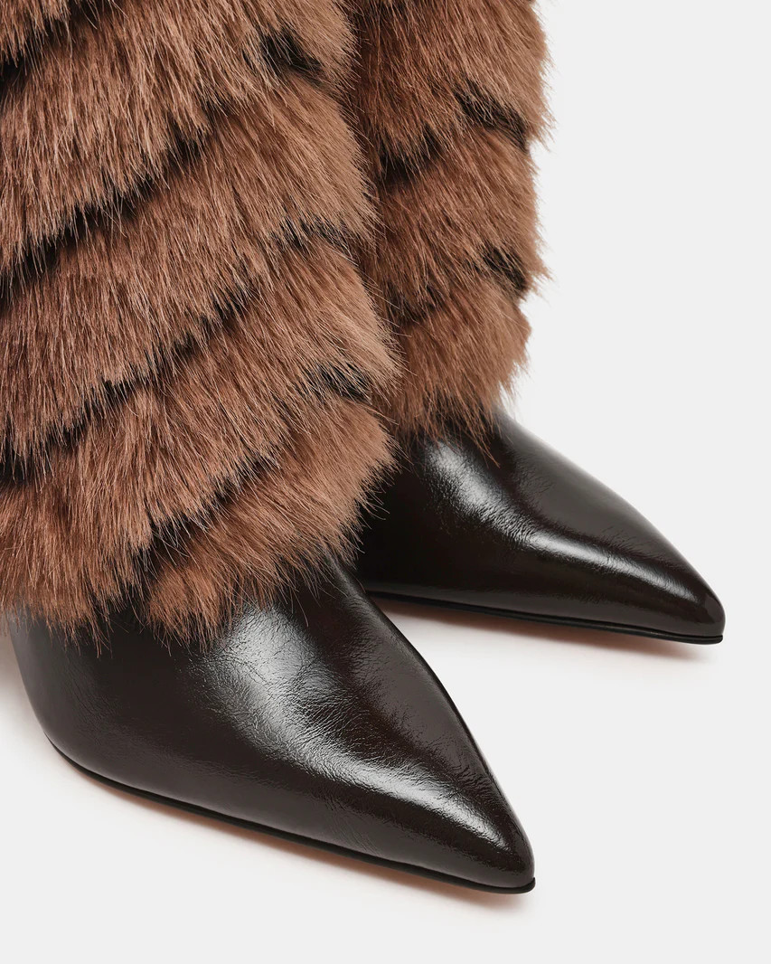 ICON Black/Tan Pointed-Toe Faux Fur Knee-High Stiletto Women's Boot | Steve Madden (US)
