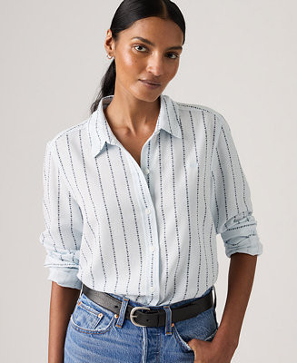 Women's Striped Point Collar Shirt | Macy's