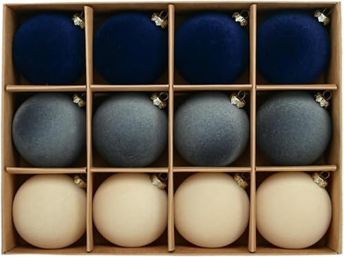 Velvet Christmas Ornaments 2.4 Inches Velvet Ornaments for Christmas Tree Plastic Velvet Christmas Ornaments Balls Flocked Ornaments for Christmas Tree Window Home Decor (12, Navy Grey Beige) | Amazon (US)