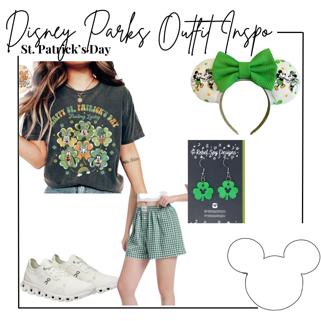 Disney parks st Patrick’s day outfit inspo - Mickey and friends st Patrick’s tee from Etsy, Mickey four leaf clover earrings, green gingham boxer shorts from Amazon, st Patrick’s day Mickey ears from Etsy, on cloud x 5 white sneakers 

ootd, Outfit inspo, Mickey and friends finds, disney holiday outfit, Disney parks Outfit, Disney bound,  under $50 outfit, affordable outfit, casual outfit, Disney princess , Etsy finds, Disney outfit, Mickey ears, minimal Disney style, #ltkdisney, Disney ears, Disney aesthetic, theme park outfit, Disney parks outfit ideas, comfy Disney outfit, small business finds,

#LTKSeasonal #LTKFindsUnder50 #LTKTravel