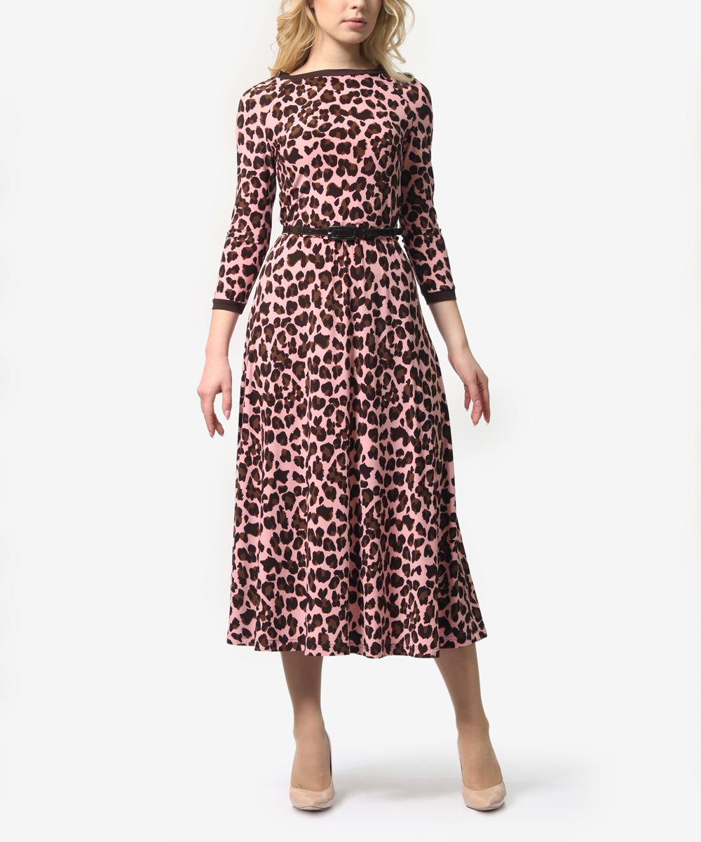 Leopard Print Leopard Three-Quarter Sleeve A-Line Dress - Women & Plus | Zulily