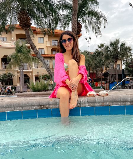 Pink set ; two piece set ; vacation outfit ; pink coverup ; oversized button down cover up ; pearl sandals ; resort wear ; Amazon cover up 

Flower bikini from last year - linked similar 

#LTKswim #LTKSeasonal #LTKfindsunder50
