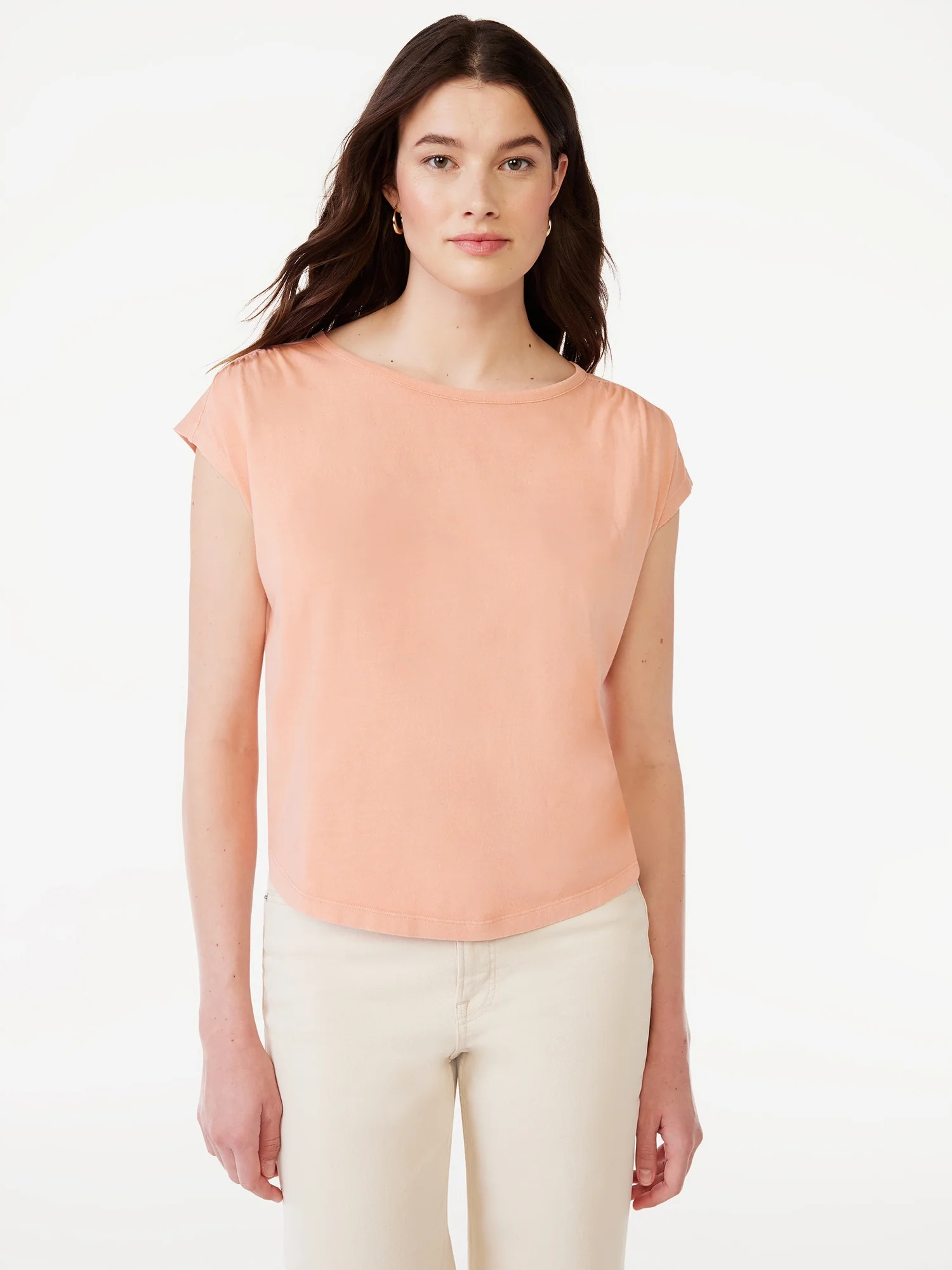 Free Assembly Women's Shirred Shoulder Tee with Short Sleeves, Sizes XS-XXXL | Walmart (US)