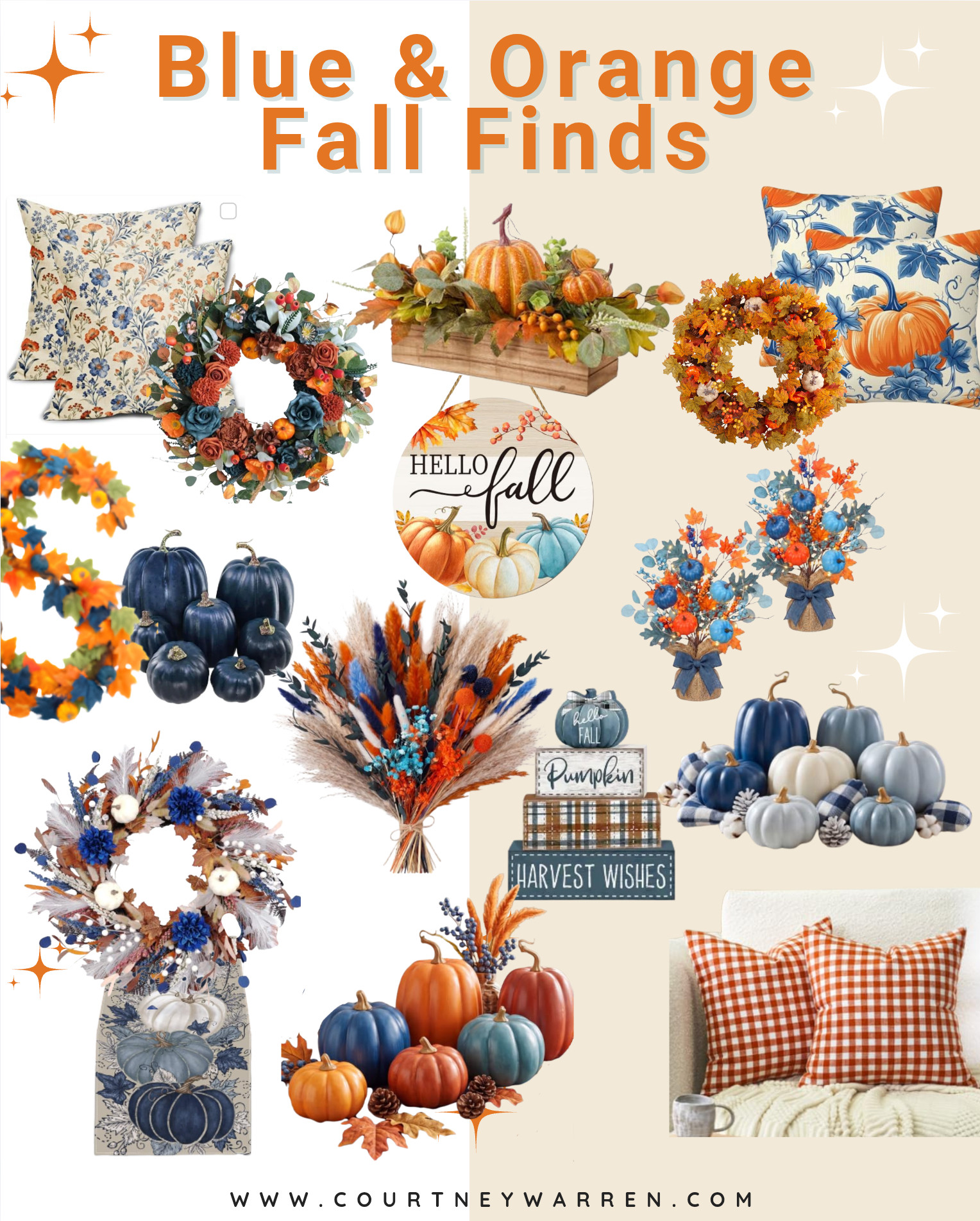 A little unexpected, but I love this fall color combo 💙🧡 Blue + orange is such a fun way to bring warmth and personality into your fall decor. Sharing some of my favorite finds below! #fall