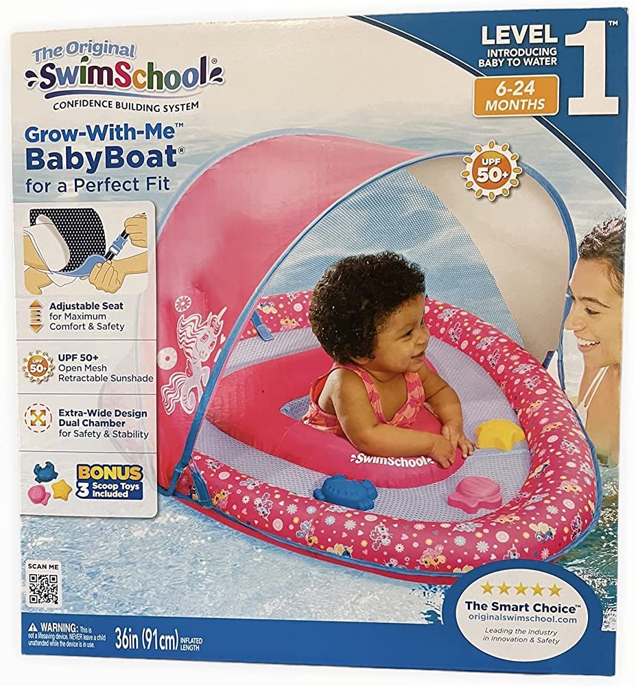 The Original Swim School Grow-with-Me Baby Boat Adjustable Sun Canopy Safety Seat 6-24 Months Pink S | Amazon (US)