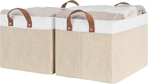 StorageWorks Storage Bins, Fabric Storage Bins for Shelves, Large Storage Baskets with Metal Fram... | Amazon (US)