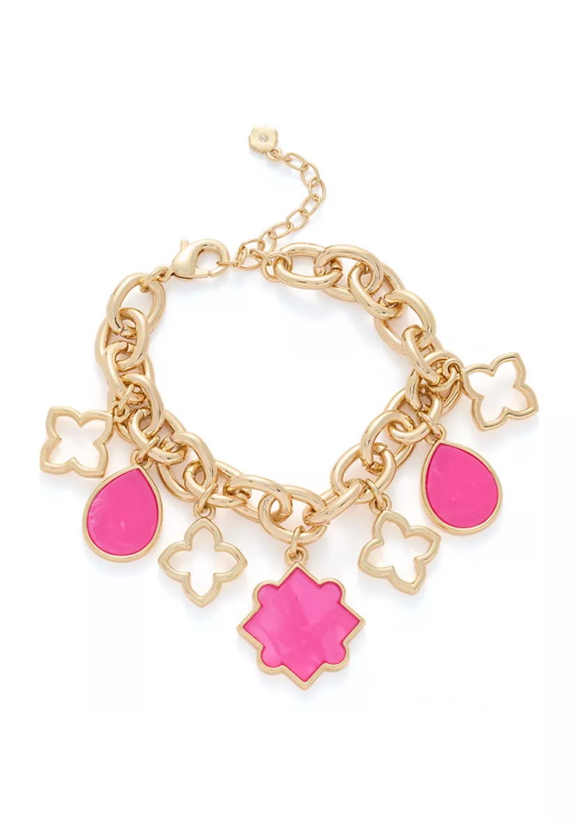 Gold Tone Quatrefoil Charm Bracelet | Belk