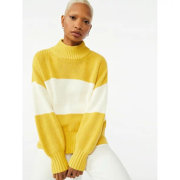 Free Assembly Women's Mock Neck Sweater with Drop Shoulders - Walmart.com | Walmart (US)