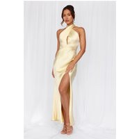 HELLO MOLLY The Adeline Halter Satin Maxi Dress Yellow | Hello Molly (US)