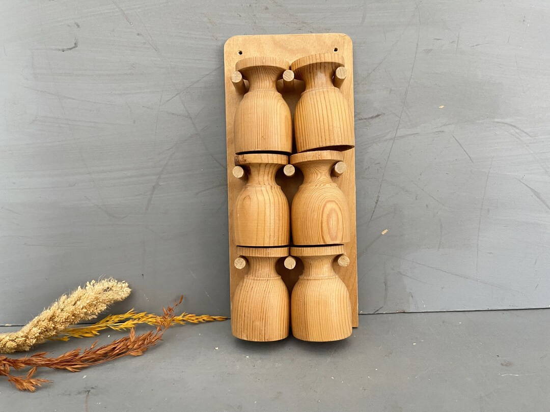 Vintage Scandinavian Hand Turned Wooden Egg Cups With Wall Stand Holder | Set of 6 | Mid-century ... | Etsy (US)