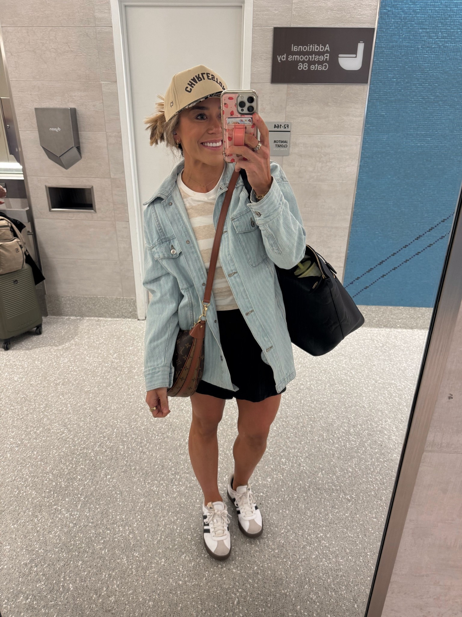 Travel OOTD✈️✨🙌🏼 all super comfy!

Jacket - S (my current obsession haha) 🤩 baby striped tee - S, my fave athletic short ever - S! & my shoes are FABULOUS for walking! They’re not the sambas but look super similar & under $80! TTS! 🙌🏼 Happy Saturday! 🤎 hat is from Millie Lynn boutique in downtown Charleston!

Travel fit /  free people / Vuori / adidas / Abercrombie / casual / neutrals / Holley Gabrielle 

#LTKStyleTip #LTKTravel #LTKFindsUnder50