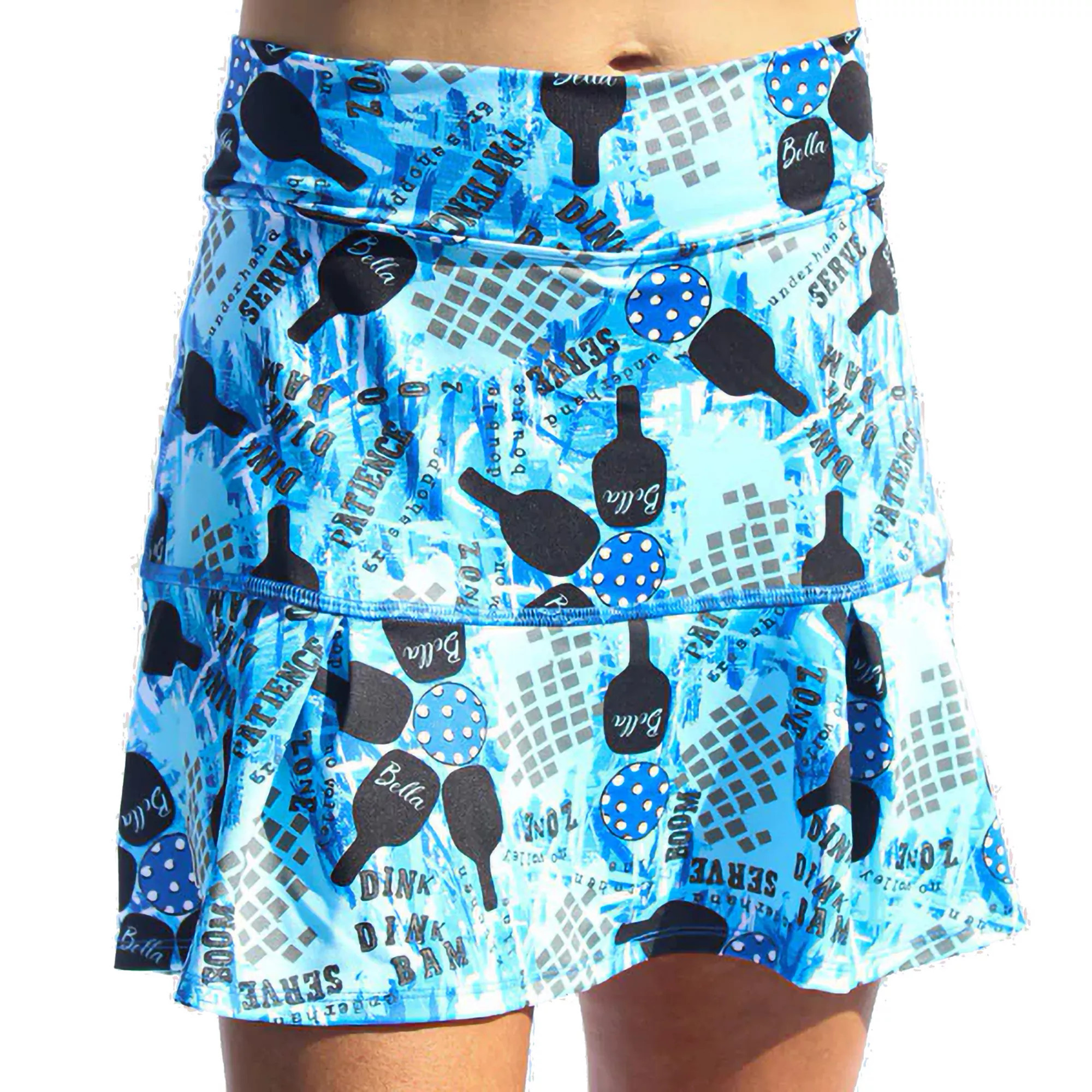 Pickleball Bella Women's Graffiti 2 Drop Pleat Skirt, Medium, Blue/Black/White - Holiday | Golf Galaxy
