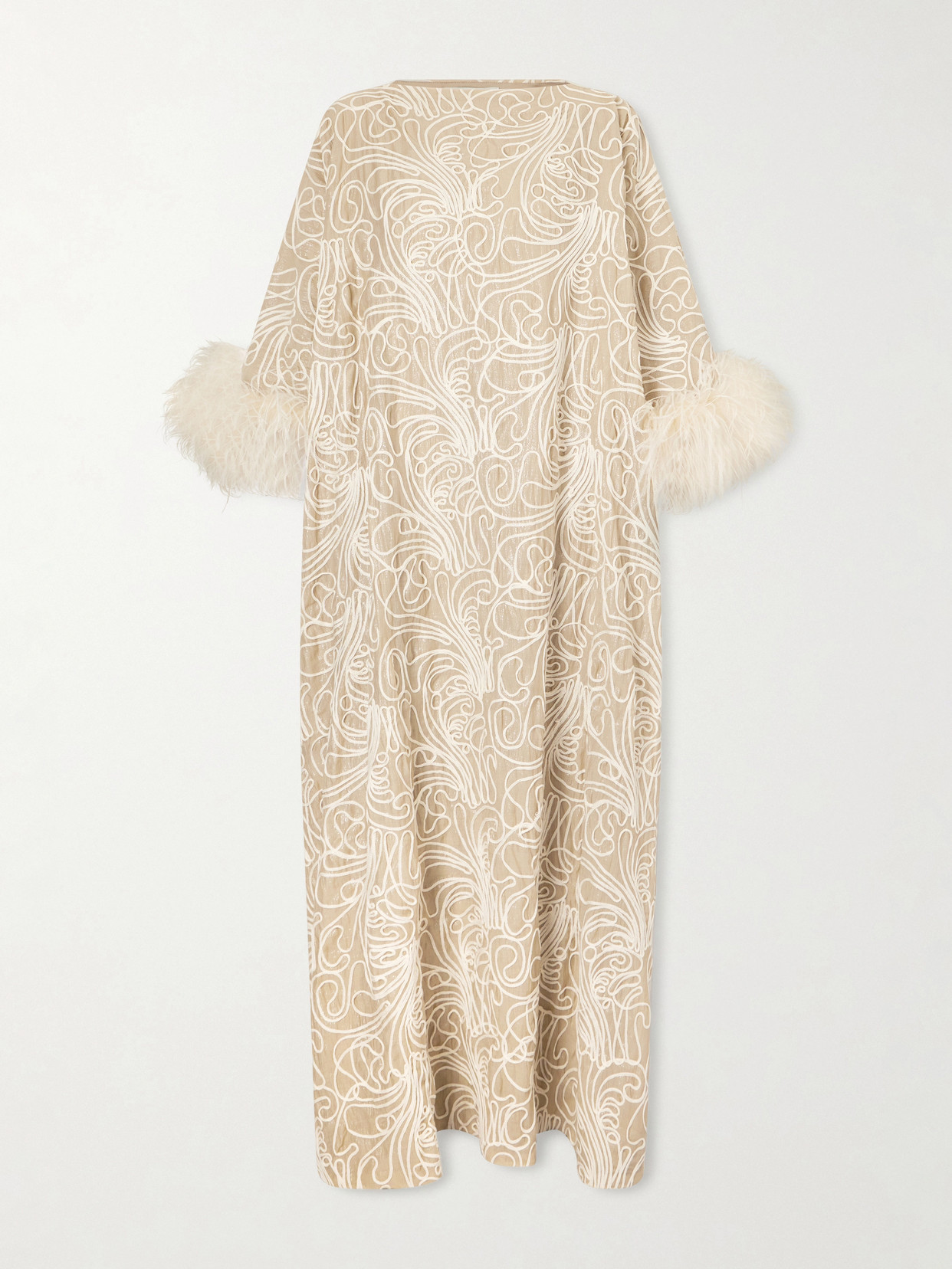 Dima Ayad - Feather-trimmed Embroidered Crepe Gown - Neutrals | NET-A-PORTER (US)