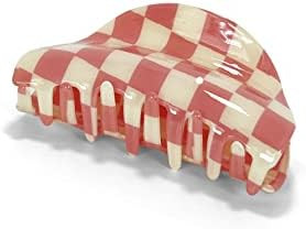 Two Oh One Checkered Hair Clip Claw Acrylic Strong Hold Women's Accessory for all Hair Type, Pink | Amazon (US)