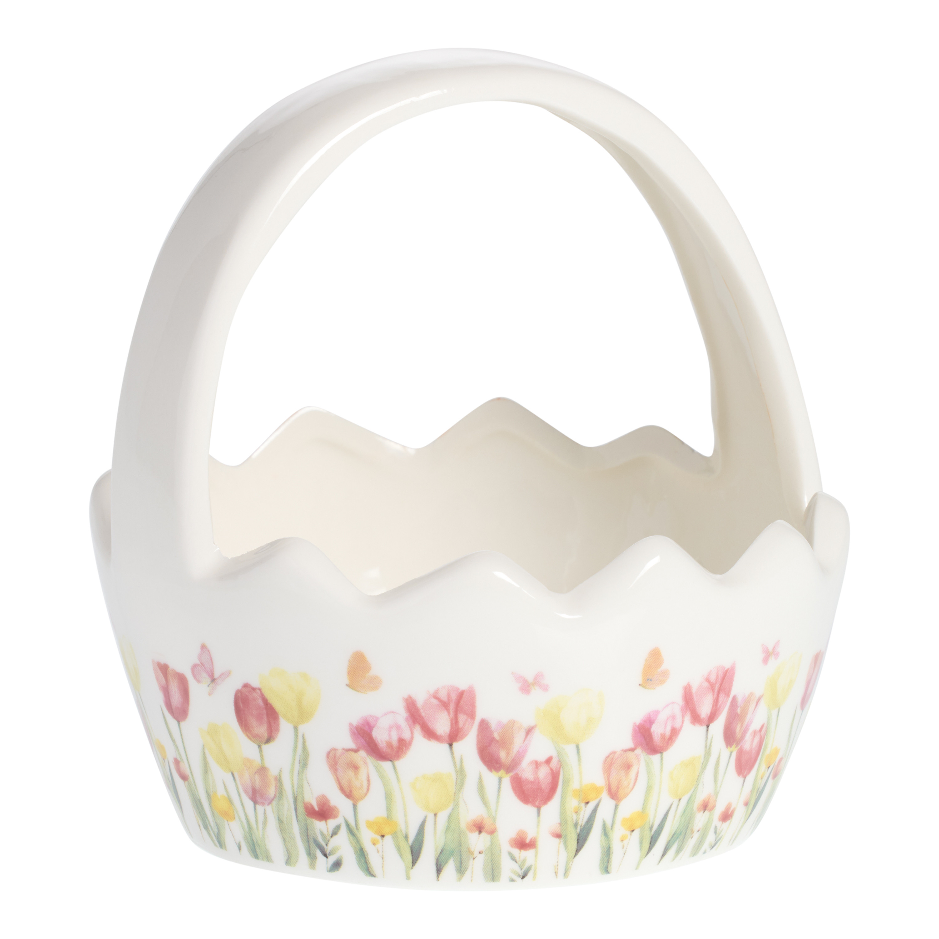 White Ceramic Easter Tulips Basket Decor | World Market