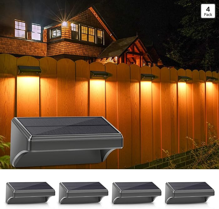 Aulanto Solar Fence Lights 4 Pack-Plus,100 Lumen Big Outdoor Solar Light IP65 Waterproof, Warm Wh... | Amazon (US)