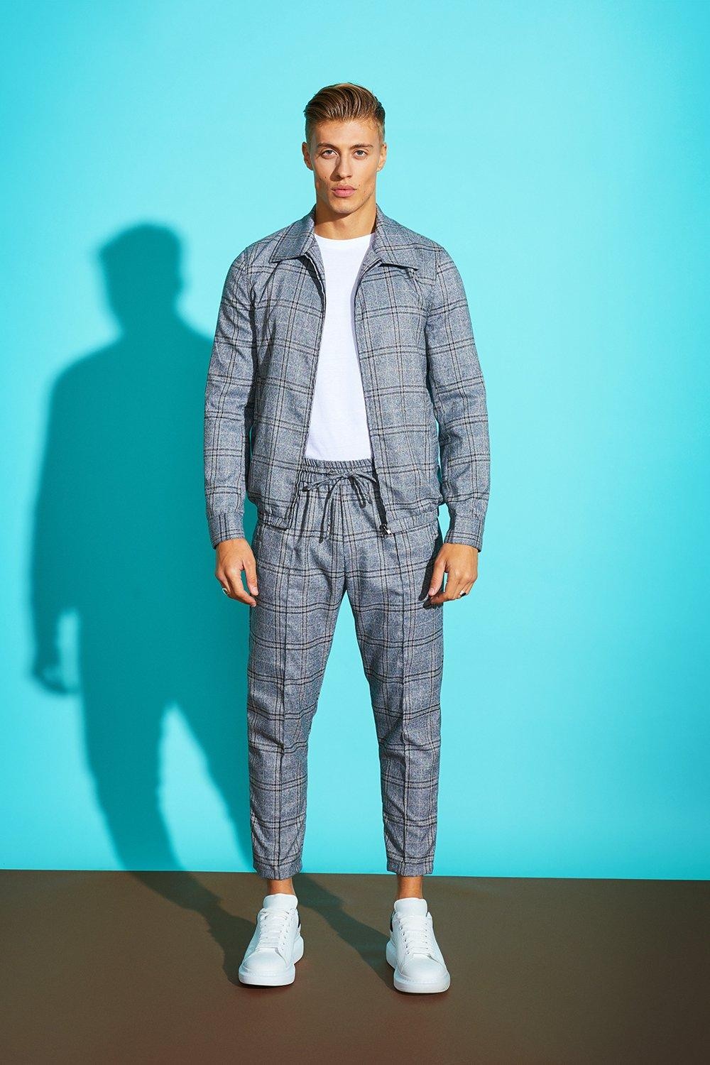 Check Harrington Woven Jogger Set | Boohoo.com (UK & IE)