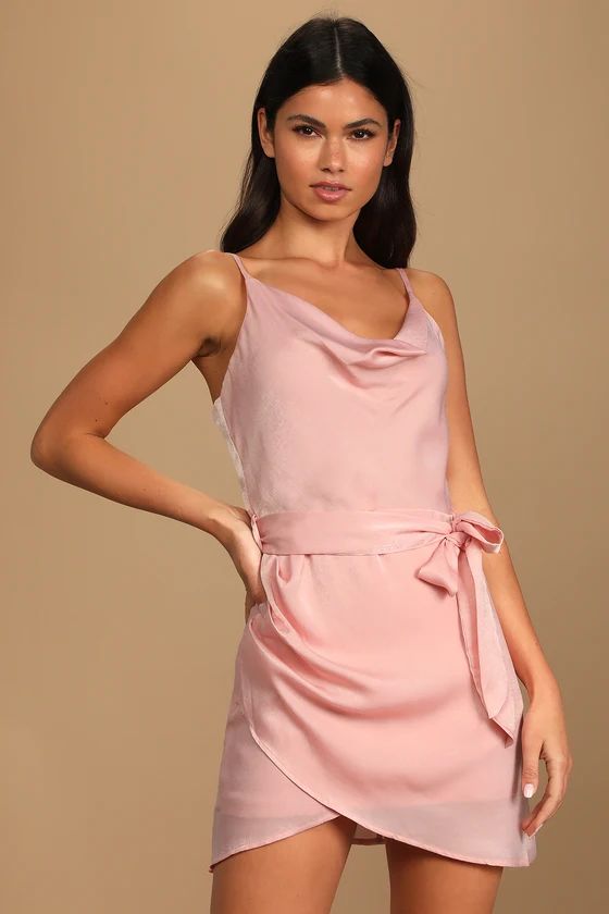 Here for Us Blush Pink Satin Cowl Neck Mini Dress | Lulus (US)