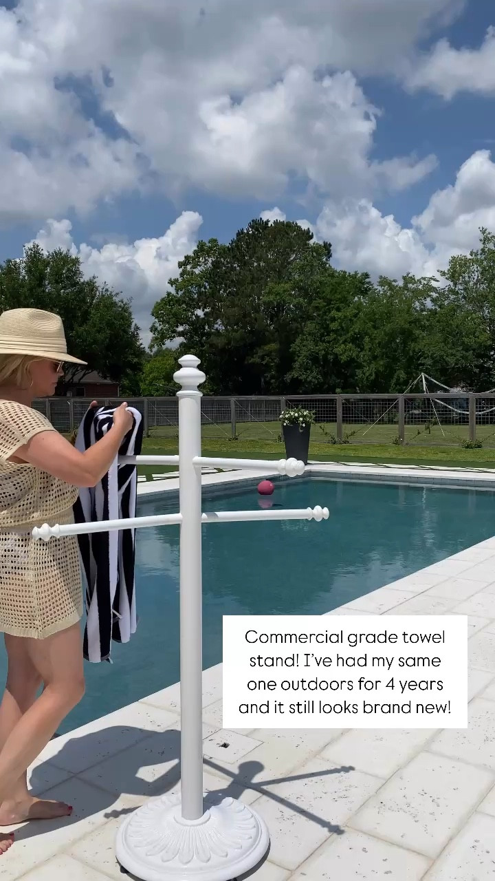 This outdoor towel stand has been a favorite of mine for years! It’s commercial grade and still looks brand new 4 years later! 

Pool furniture / patio furniture / swim / pool / swimsuit / coverup / hat / sunglasses / resort / travel outfit / vacation outfit / resort wear / outdoor furniture / spring / summer / viral 

#LTKHome #LTKSaleAlert #LTKSwim