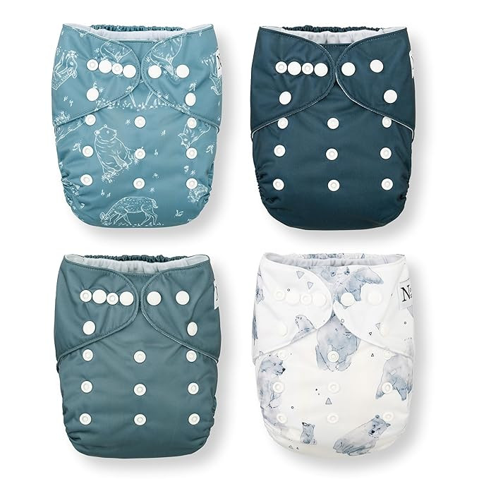 Nora's Nursery Cloth Pocket Diapers 4 Pack with 4 Inserts - Waterproof Cover, Washable, Reusable ... | Amazon (US)