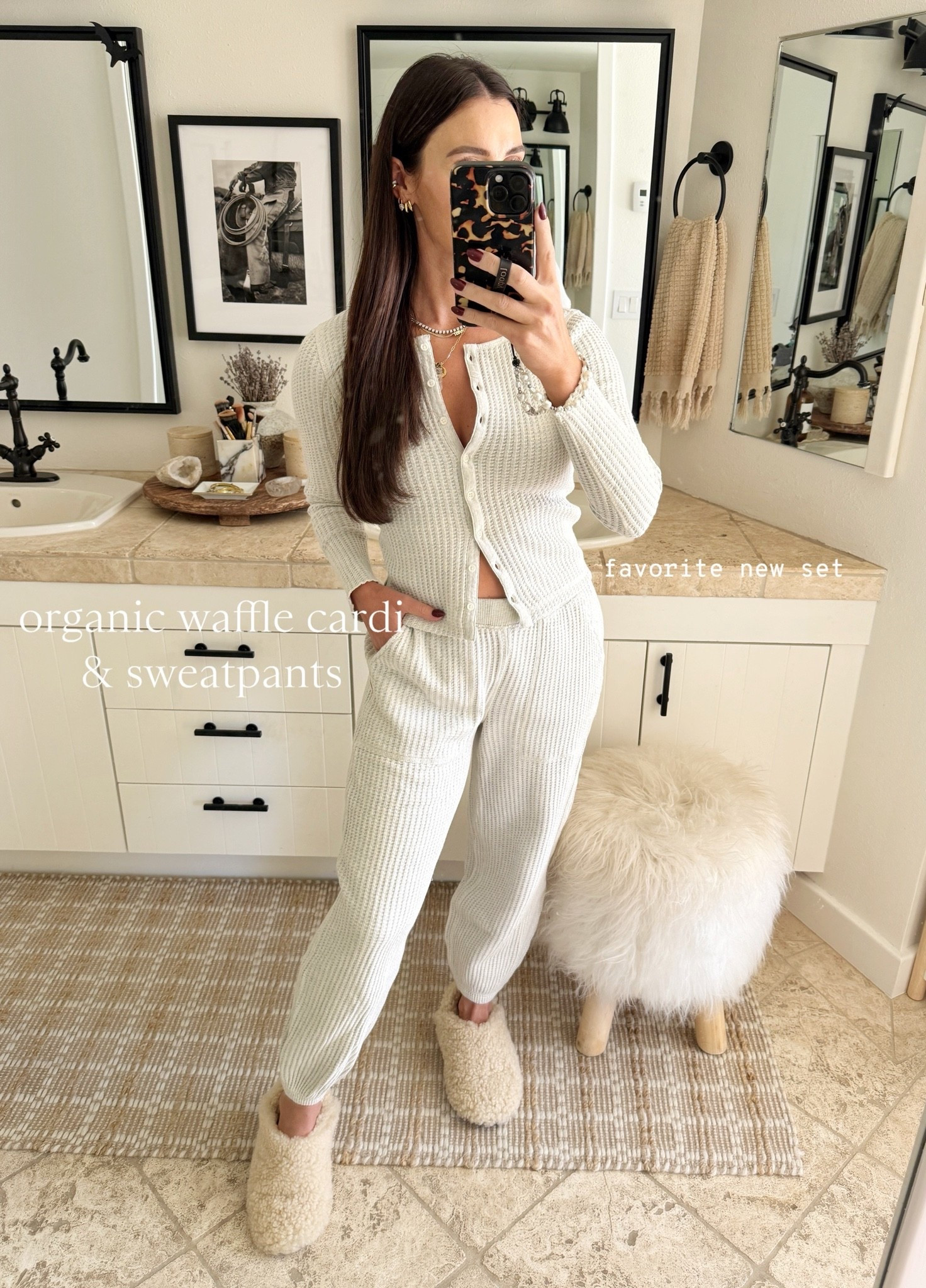 Organic waffle cotton set - cardigan and joggers! Wearing smalls. Cozy season fall outfit 🤍