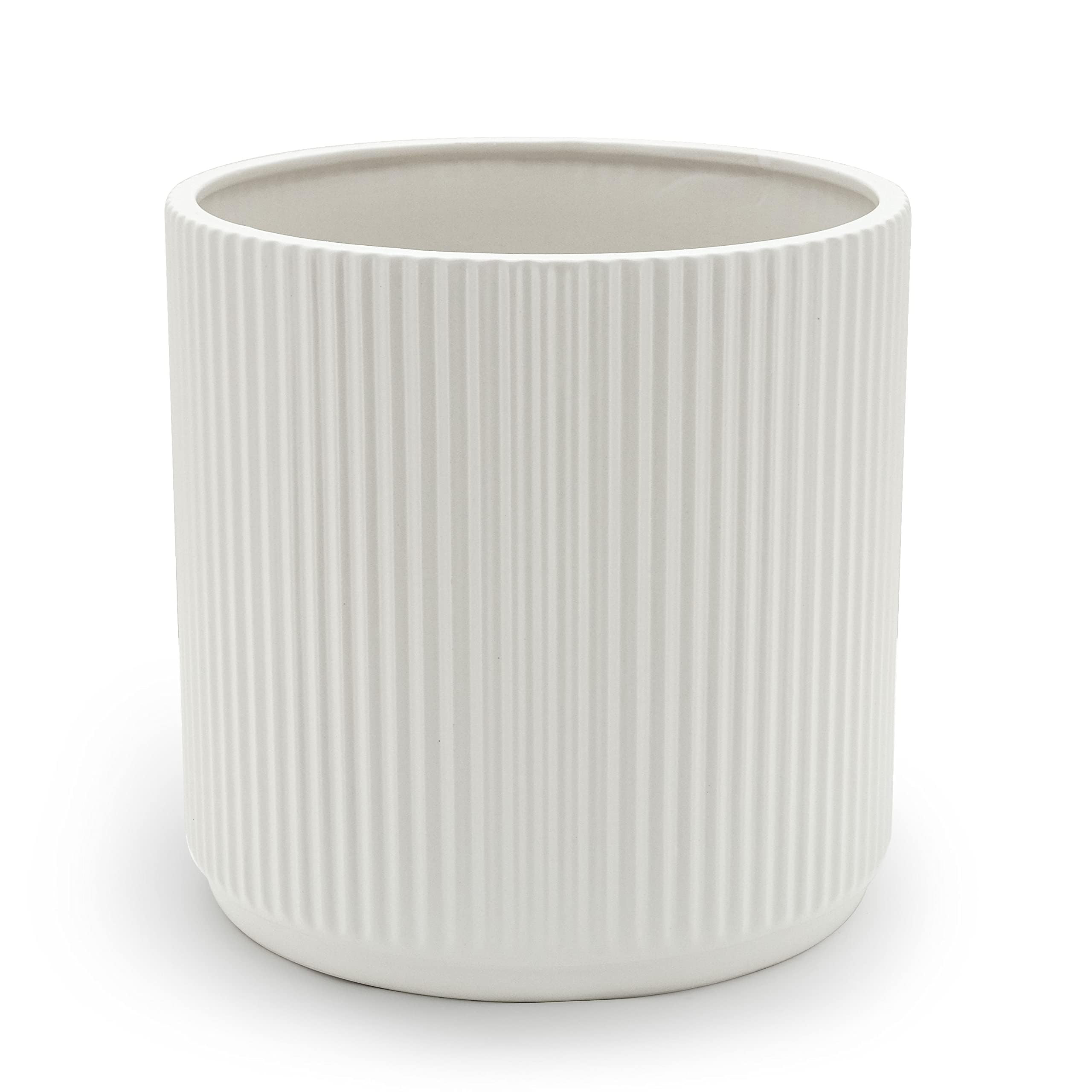Amazon Basics Fluted Ceramic Round Planter, 10 in, White | Amazon (US)