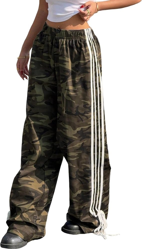 ZAFUL Womens Side Striped Pant Baggy Wide Leg Sweatpants Elastic Waisted Contrast Stripes Loose F... | Amazon (US)