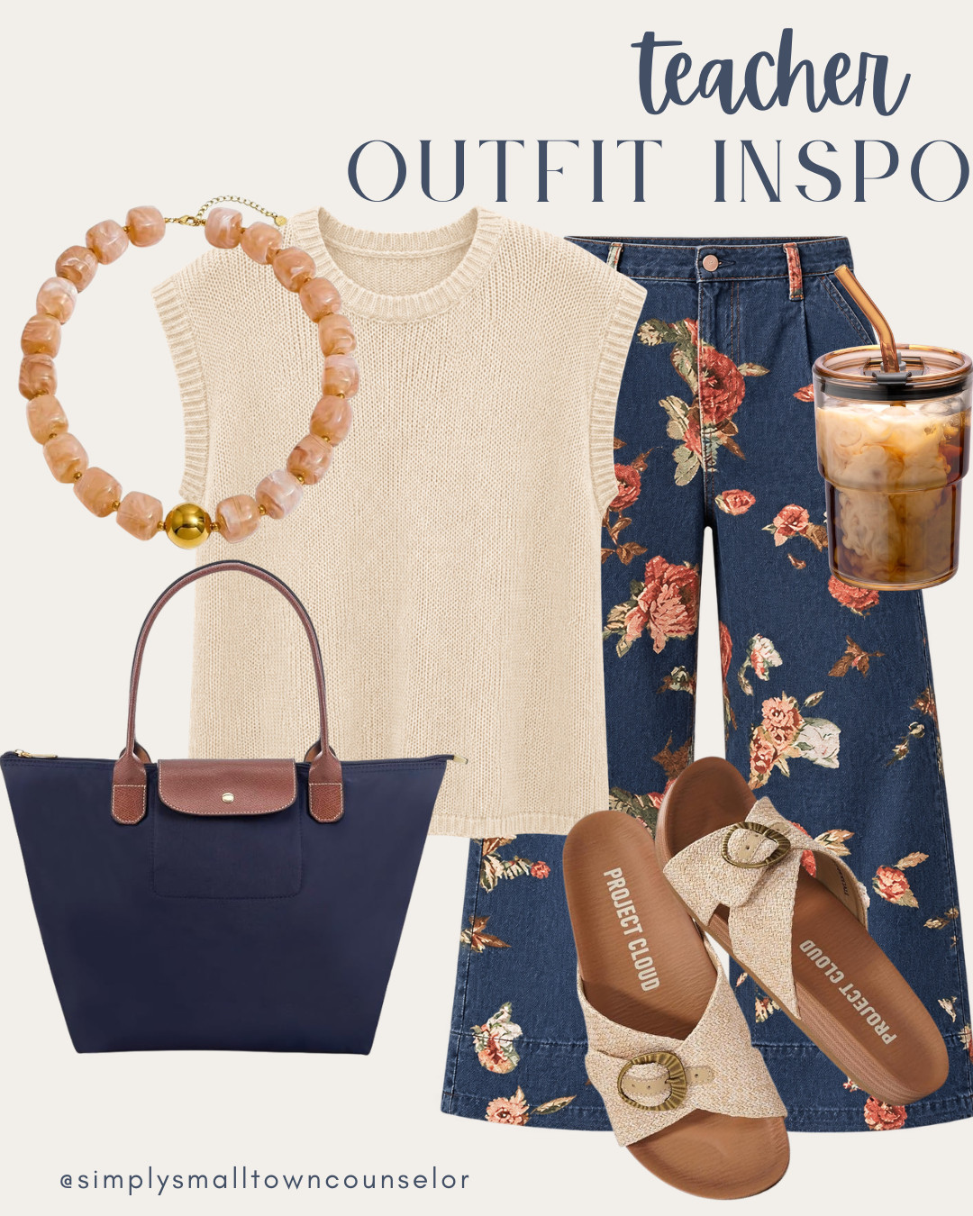 Teacher outfit inspo 🌸 These floral pants are such a fun statement for the classroom, paired with a neutral sweater vest and simple accessories! 🤎📚✨
 

 #LTKWorkwear
