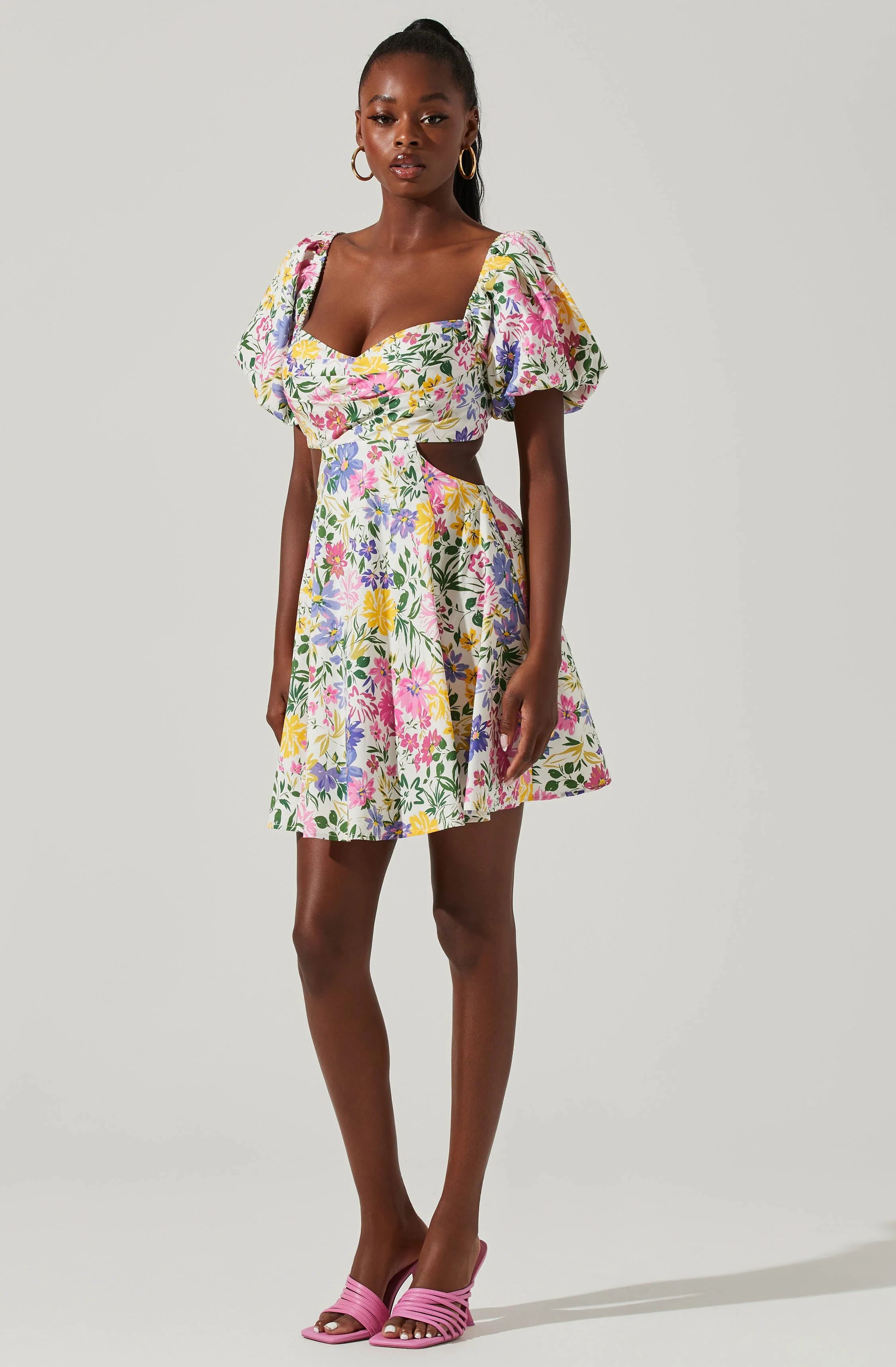 Clarita Floral Cutout Puff Sleeve Mini Dress | ASTR The Label (US)