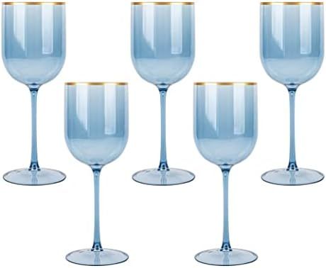 Blue Wine Cup with Gold rim Plastic Wine Glasses Set of 5 Elegant Wine Goblets Hard Plastic Wine ... | Amazon (US)