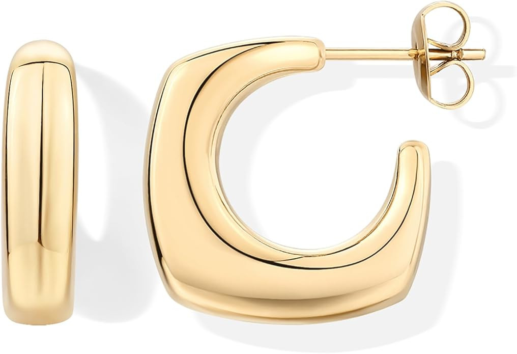 PAVOI Waterproof Hoop Earrings for Women - 14K Gold Plated Chunky, Dome, Square, Twisted Huggie H... | Amazon (US)