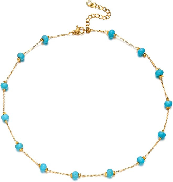RINHOO Turquoise Choker Necklace for Women - 18K Gold Plated Dainty Boho Beaded Chain Necklace Ha... | Amazon (US)