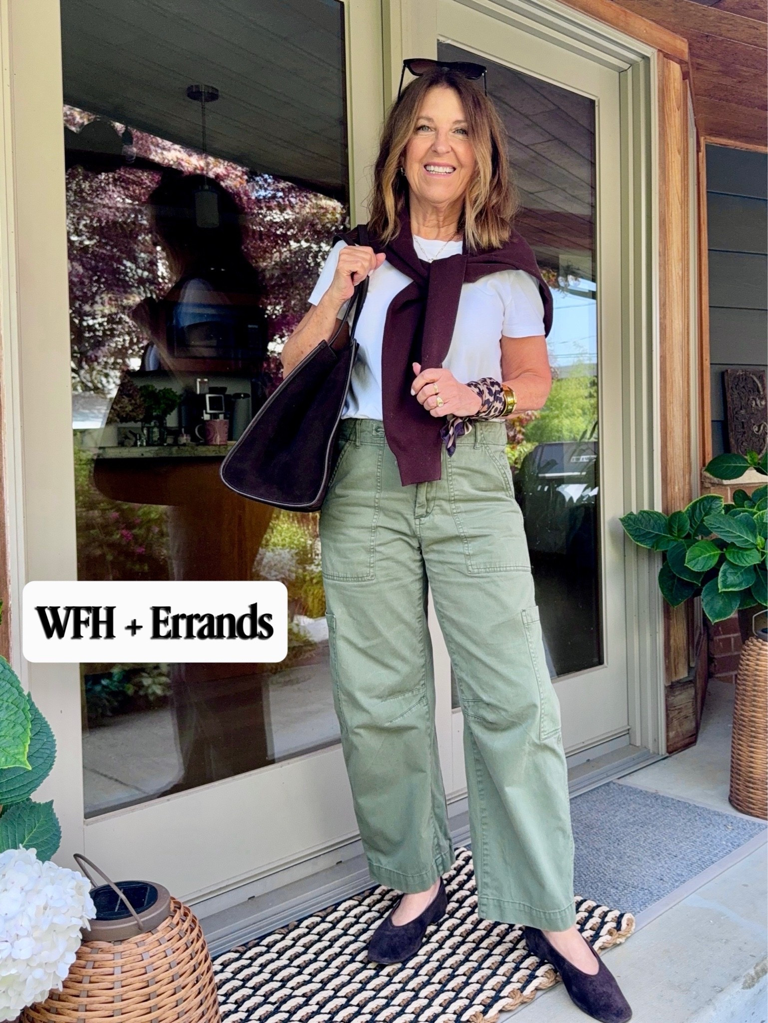 Love the casual Pistola pants, T-shirt, and ballet flats.  Add a sweater over your shoulder as a 3rd piece. 

Pants run big; size down. All other items run tts.

#LTKOver40 #LTKSeasonal #LTKootd