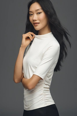 By Anthropologie Ruched Three-Quarter Sleeve Top | Anthropologie (US)