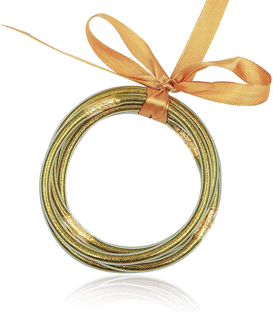 Glitter Jelly Bangle Bracelet Set - Gold Powder Lining Fashion Jewelry - Lightweight Cute Bracele... | Amazon (US)