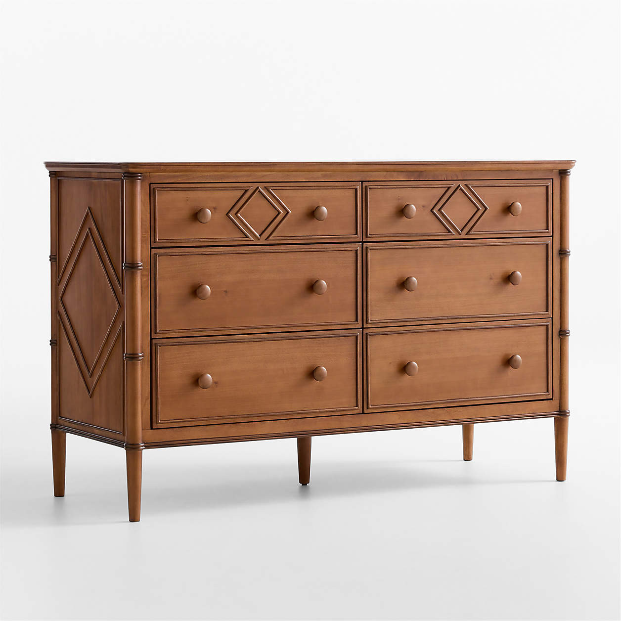 Crosby Antique Amber Wood Wide 6-Drawer Kids Dresser by Sharland England | Crate & Kids | Crate & Barrel