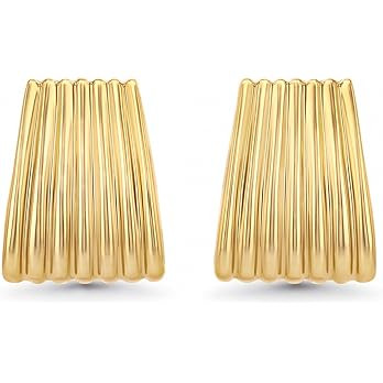 Gold Chunky Statement Earrings for Women by SNGIA, Small Handmade Trendy Stud Ribbed Jewelry Gift... | Amazon (US)