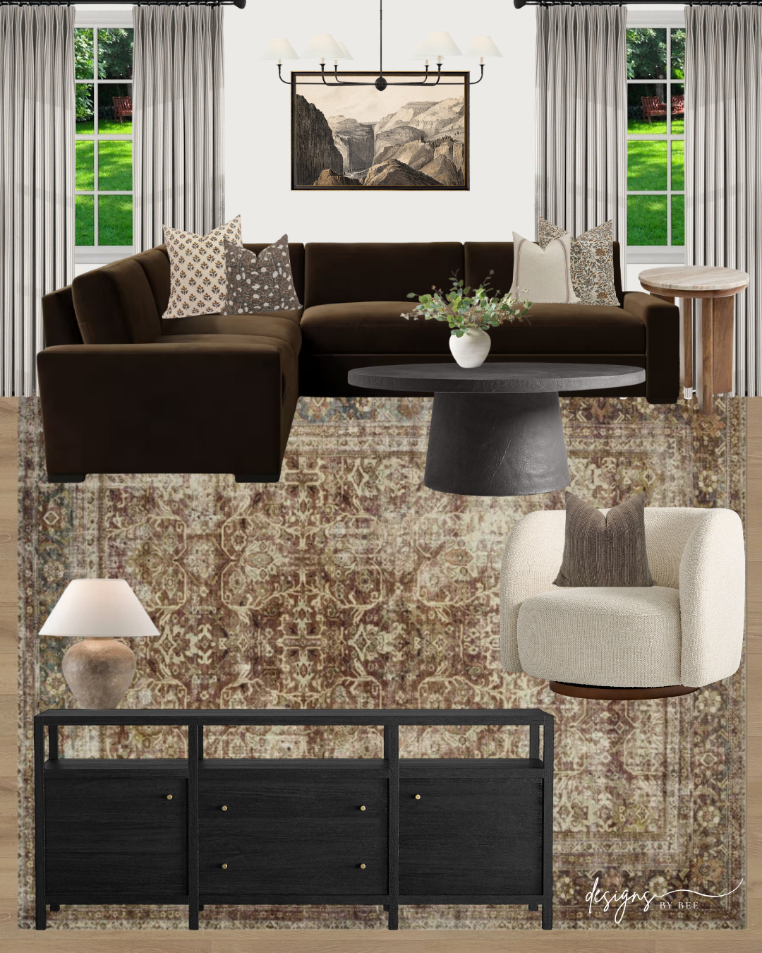 moody living room, Living room mood board, family room decor, living room sectional, brown sectional couch 

 #LTKHome