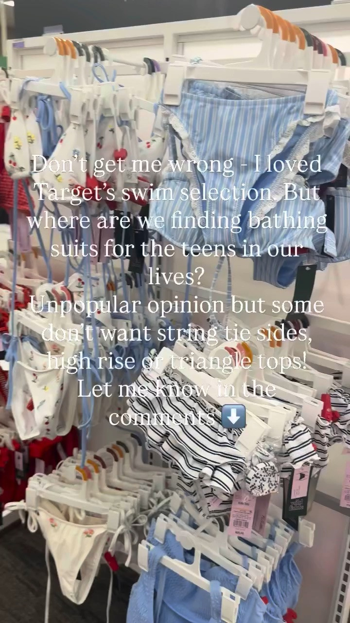 While I could appreciate the assortment as a buyer and older customer- when I took my daughter it was a different story. She didn’t want to wear ones with string sides, small triangle tops or “cheeky” bottoms. It’s hard for the teen girls out there to be trendy and also be comfortable. 
Where did you take YOUR daughter?
We ended up piecing a few together from target, aerie, Amazon- tops from here- bottoms from there- just so she was most comfortable and felt great at the same time!
#reel #explore #mom #daughter #swimsuit