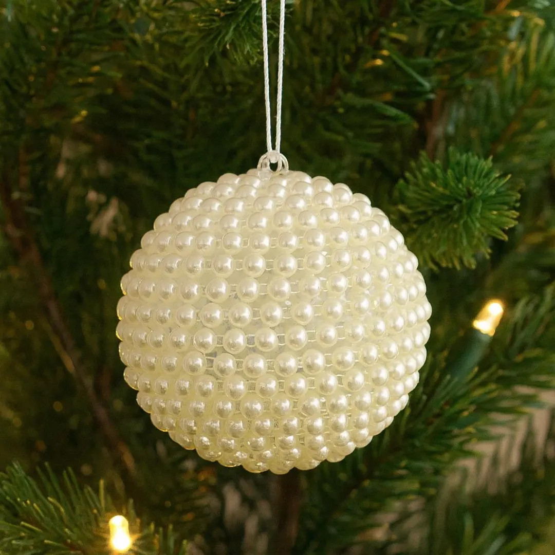 Ivory Pearl Ornament \u2013 3.15\u201d Clear Acrylic Christmas Tree Ball \u2013 Elegant Pearl-cov... | Etsy (Global)