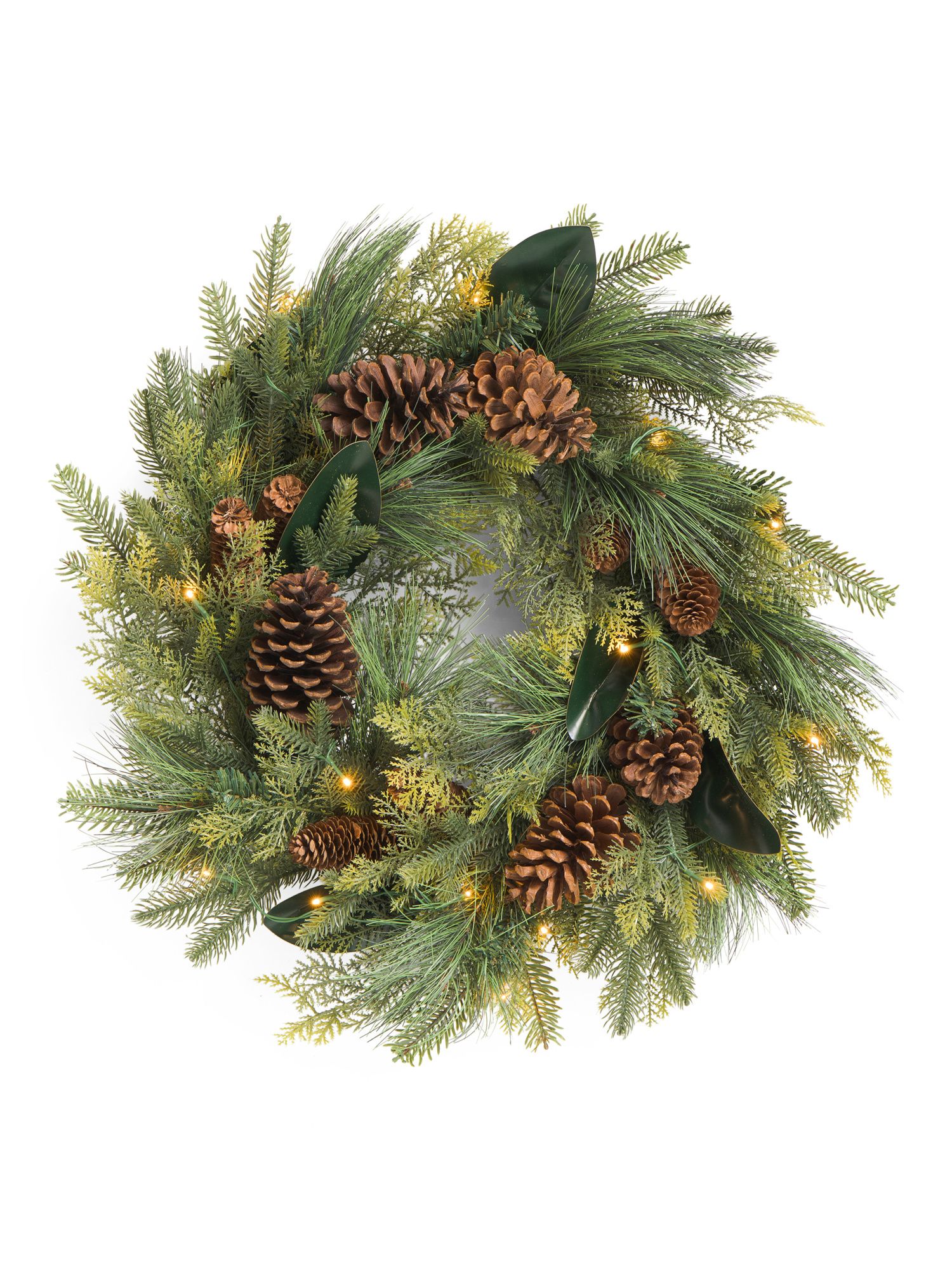 26in Pinecone Pine Cedar Wreath With Led Lights | Marshalls