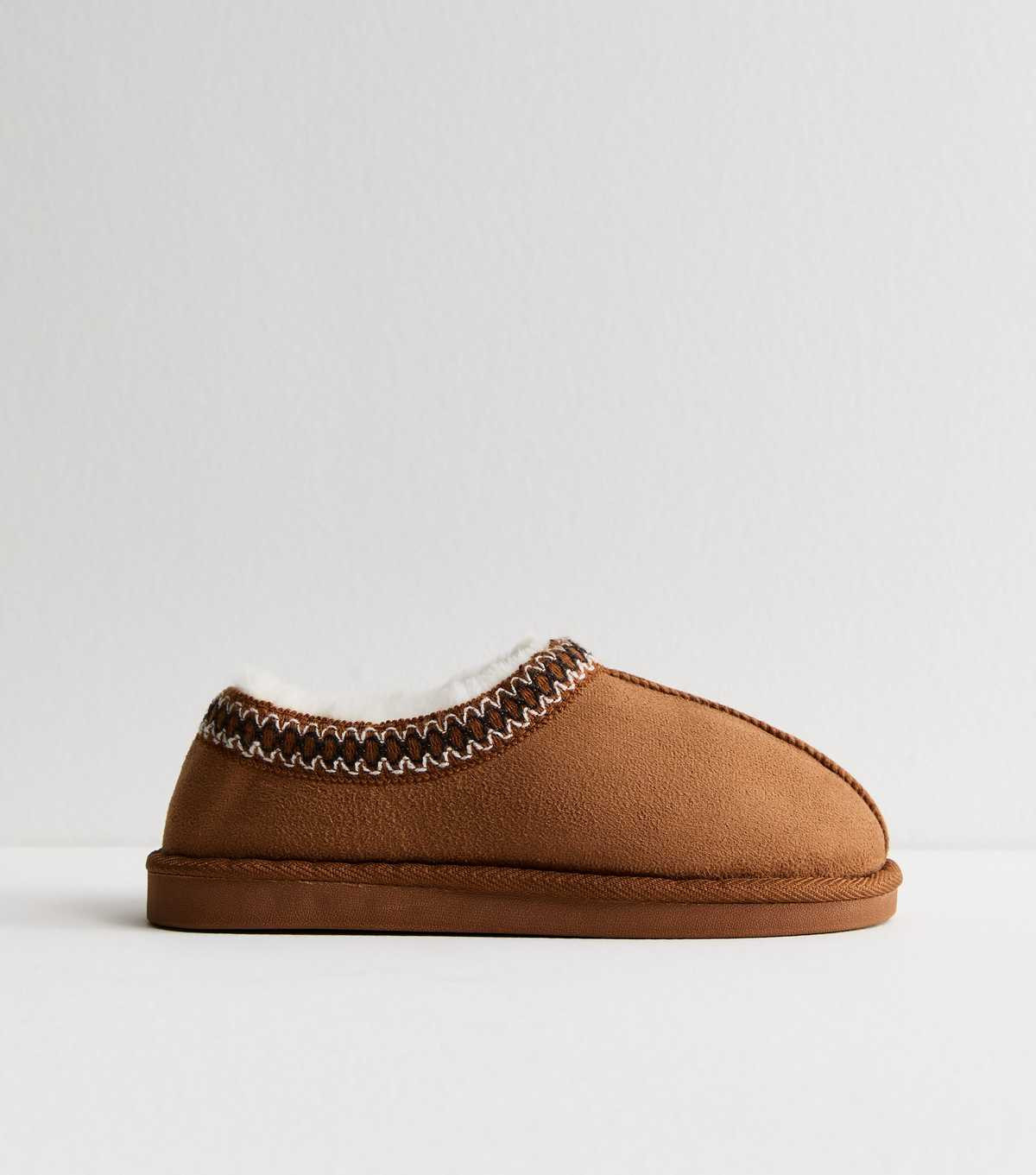 Tan Faux Fur Lined Abstract Print Trim Slipper Boots | New Look | New Look (UK)