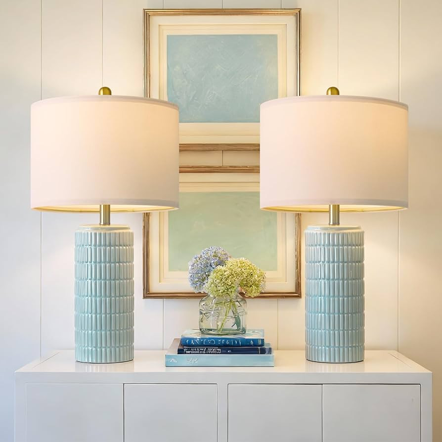 PoKat 23" Light Blue Table Lamps Set of 2, Modern Bedside Lamps for Bedroom, Coastal Ceramic End ... | Amazon (US)