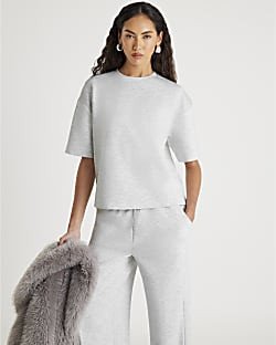Grey Premium Short Sleeve Boxy T-Shirt | River Island UK & IE