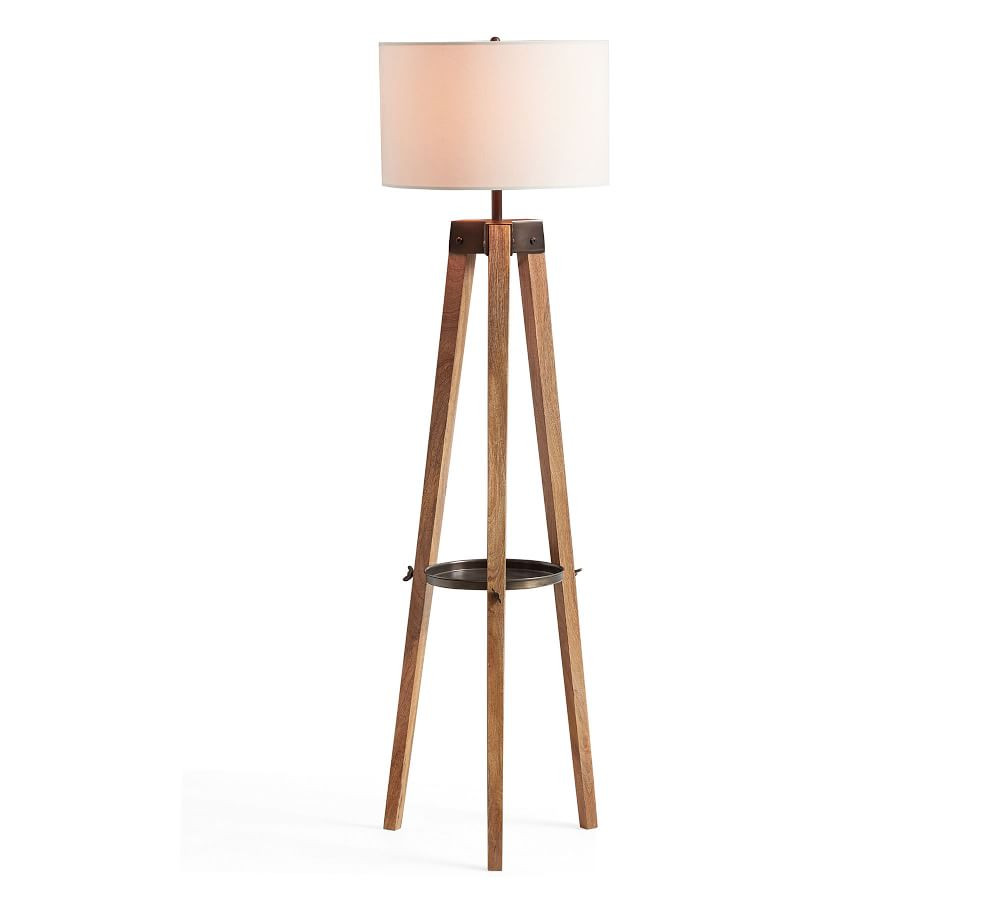 Miles Tripod Wood Floor Lamp, Honey/Bronze | Pottery Barn (US)