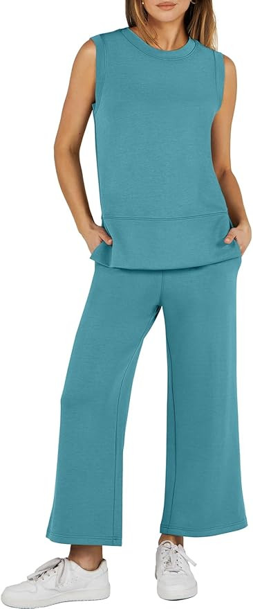 ANRABESS Women's 2 Piece Sets Summer Outfits Sleeveless Wide Leg Tracksuits Casual Sweat Sets Lou... | Amazon (US)