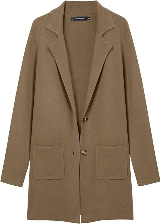 MEROKEETY Womens Open Front Cardigan Coat Long Sleeve Lapel Casual Knit Button Sweater Jackets wi... | Amazon (US)